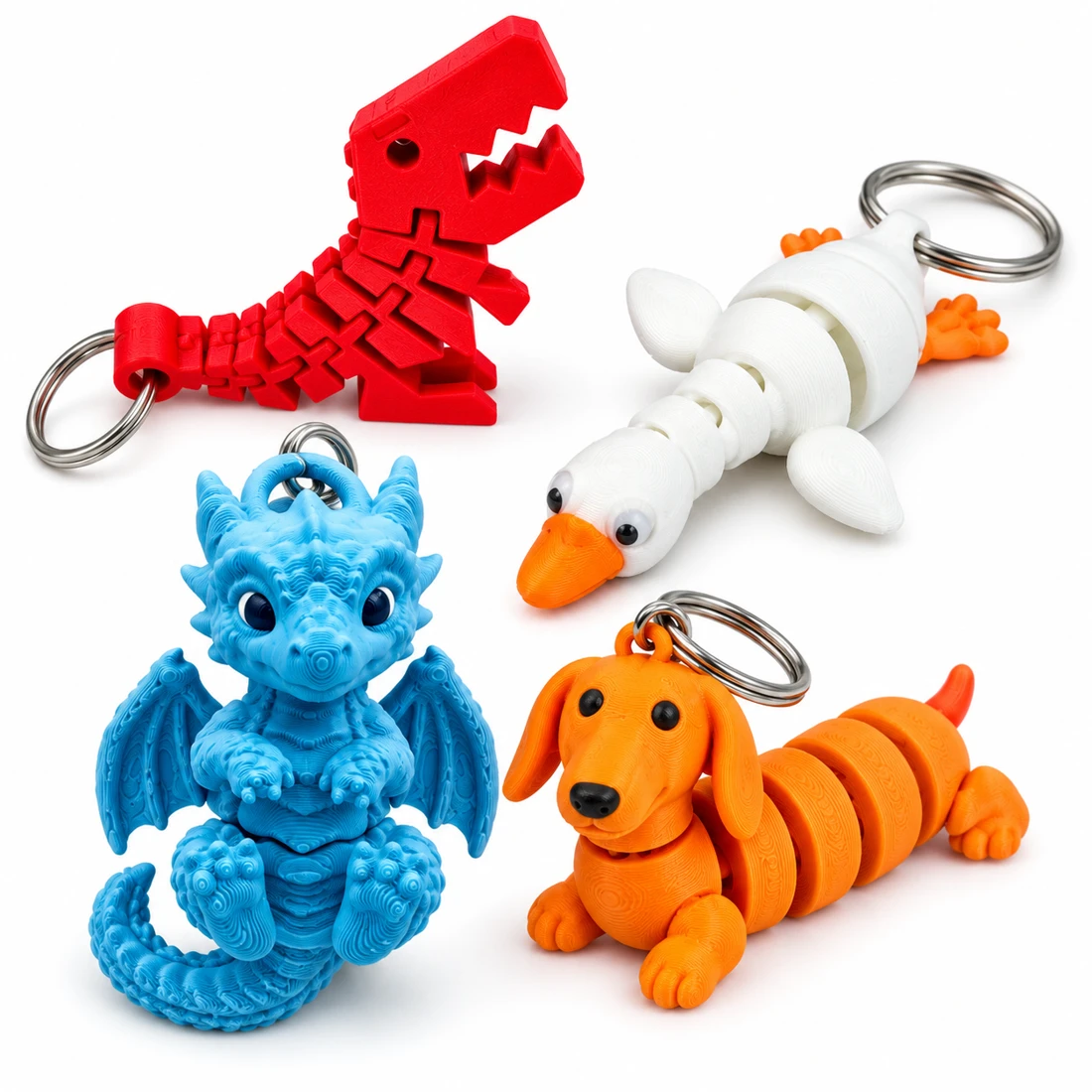 A mix of animal keychains